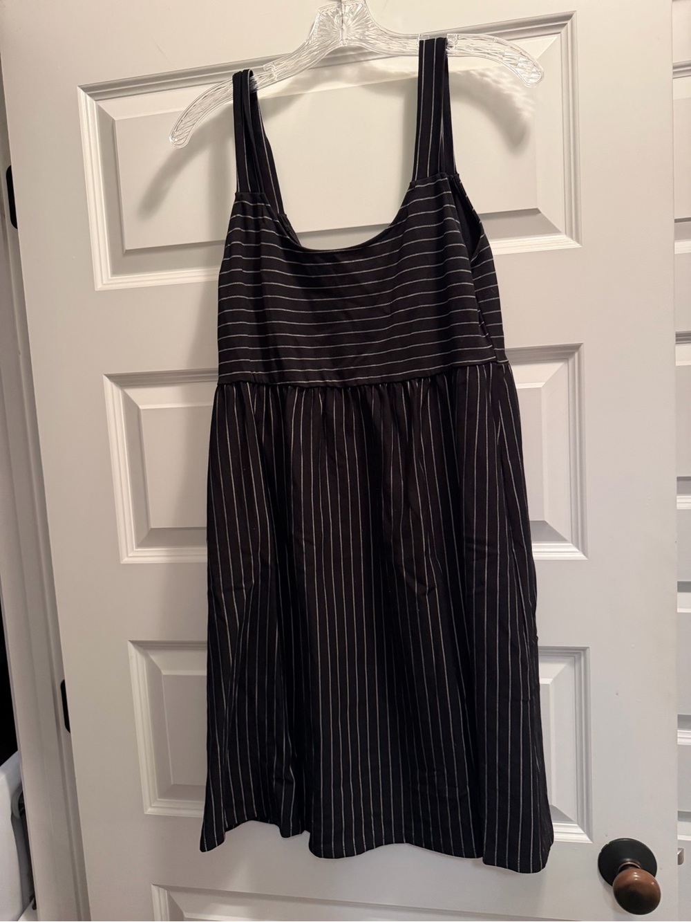 Sweet Claire Black and White Pinstripe Midi Dress